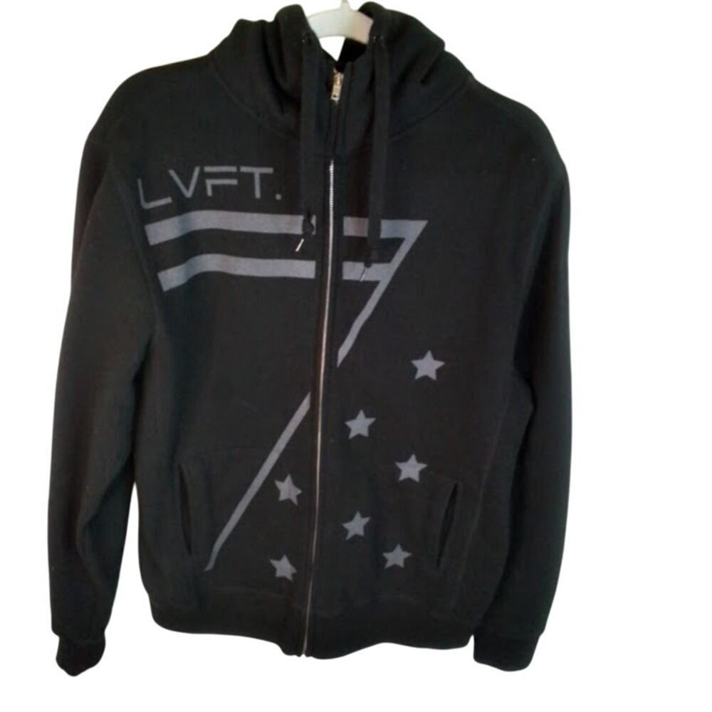 LVFT Live Fit Black Hoodie American Flag Star‎ Graphic Full Zip Men M $65 MSRP